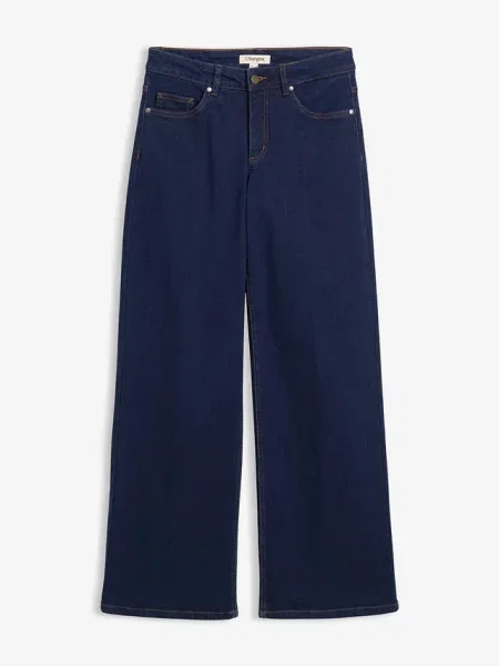 Jeansy wide leg średni stan z bawełny organicznej niebieskie