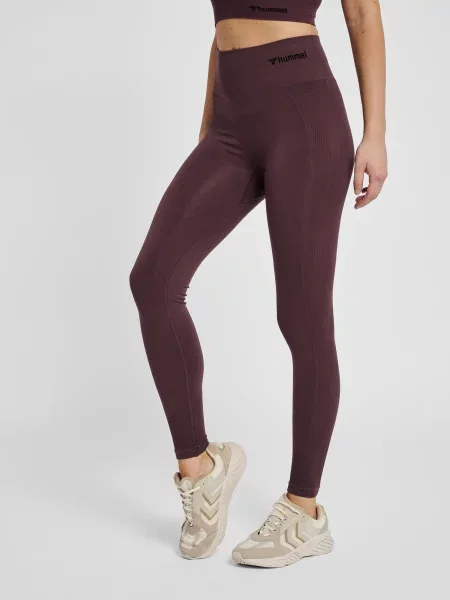 Wysokie legginsy Hummel TIF brązowe