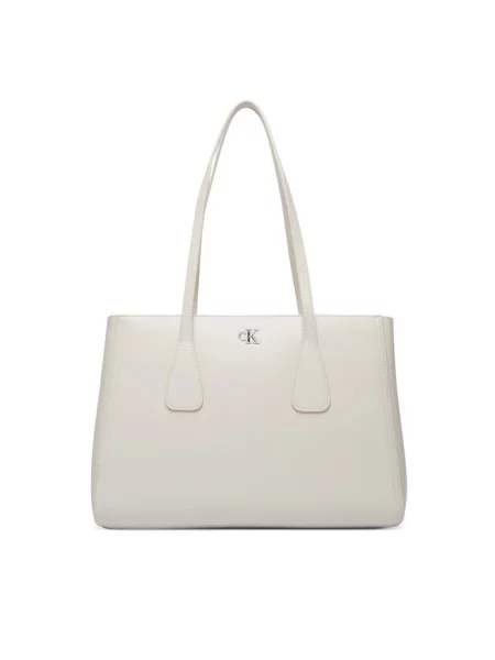 Calvin Klein Torebka Ck Medium Work Tote Beżowy jasny biała