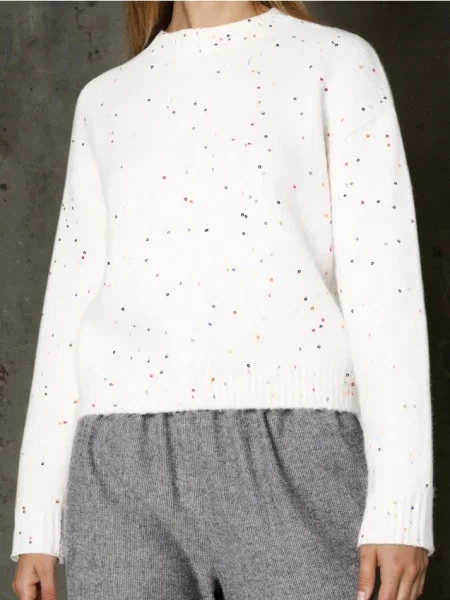 Светр із кольоровими паєтками з домішкою вовни кремовий