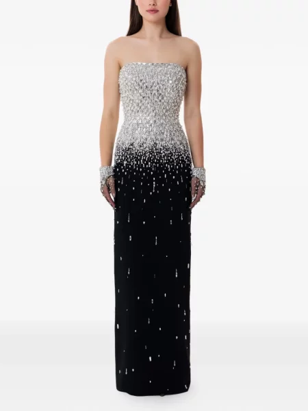 Rochie maxi Dina Melwani de cristal fără bretele negru