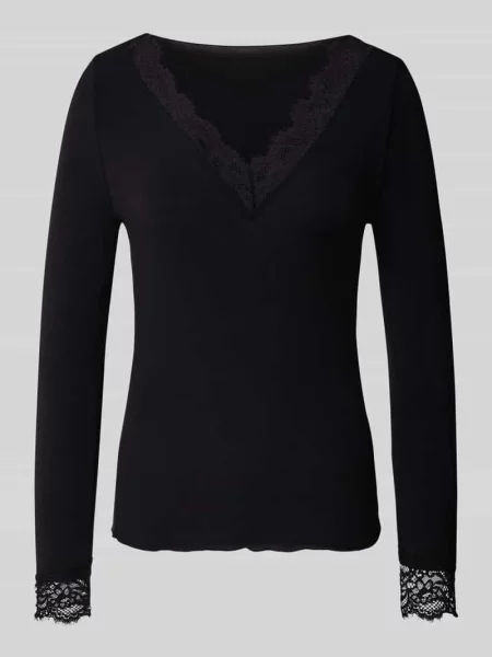 Bluzka z długim rękawem o kroju slim fit z mieszanka modalu z dodatkiem wełny model SKYE' Vero Moda czarna