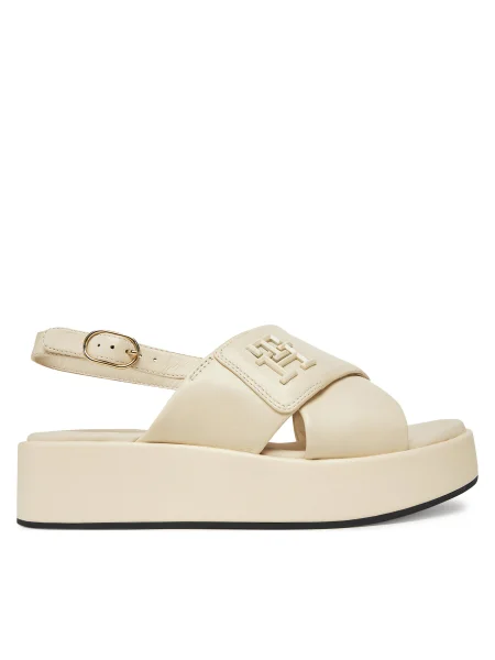 Кожени сандали Tommy Hilfiger TH LOGO HW PADDED LEATHER SANDAL с платформа бежово