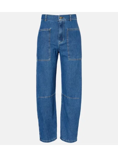 Blugi conici Velvet cu talie înaltă de catifea albastru