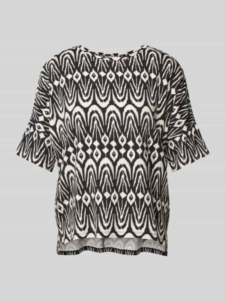 T-shirt z prążkowanym okrągłym dekoltem Christian Berg Woman czarna