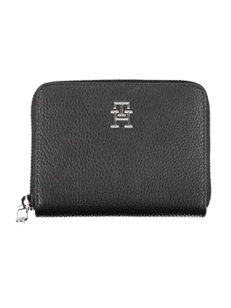 Lniany portfel Tommy Hilfiger elegancki czarny
