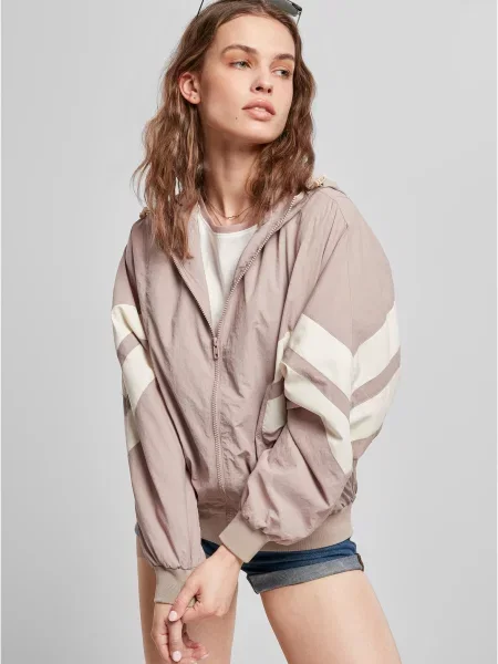 Urban Classics Přechodná bunda Crinkle Batwing pink bílá