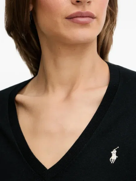 Tricou Polo Ralph Lauren tricotate cu decolteu în V lung verde