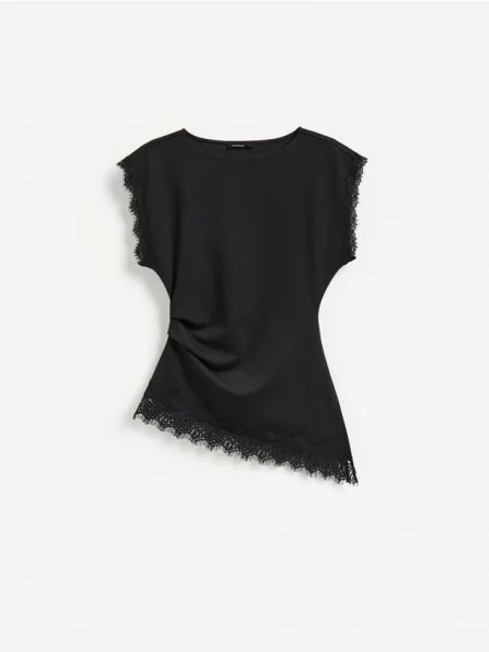 Reserved Bluză asimetrică cu dantelă negru