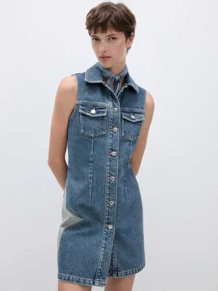MANGO Košeľové šaty ASHLEY denim modrá