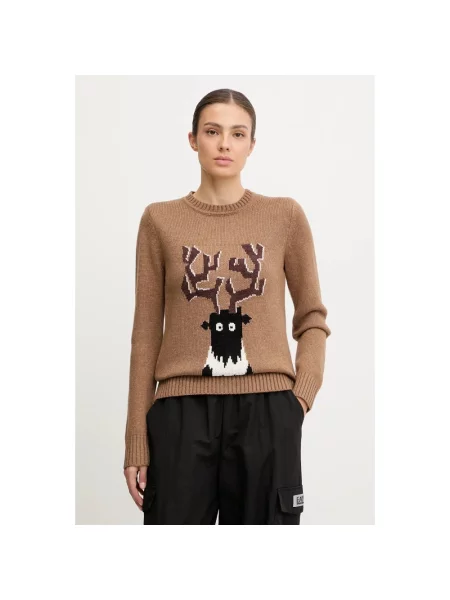 Sweter Emporio Armani Ea7 z nadrukiem brązowy