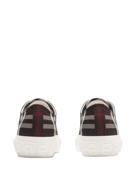 Sneakerși Burberry cu șireturi în carouri din dantelă maro