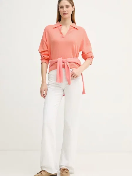 United Colors of Benetton pulover bombažen oranžna
