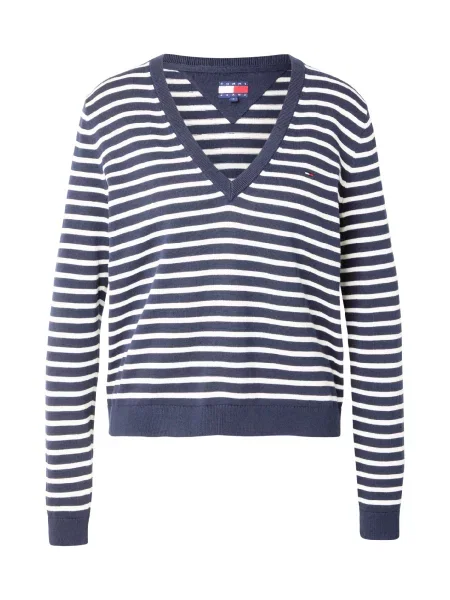 Tommy Jeans Pulover Flag Embroidery bleumarin alb