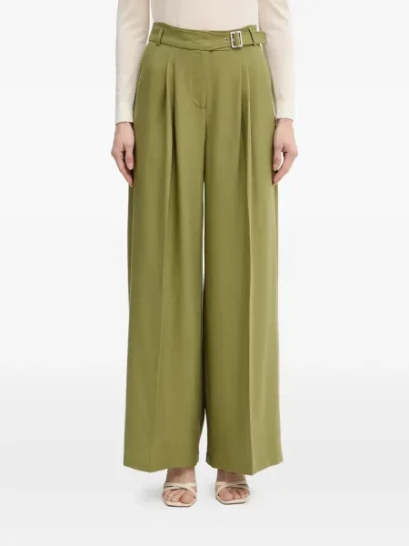 Pantaloni Karl Lagerfeld plisate cu picior lat verde