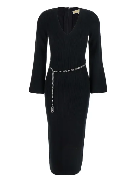 Sukienka midi Michael Michael Kors do kolan garniturowa prążkowana czarna