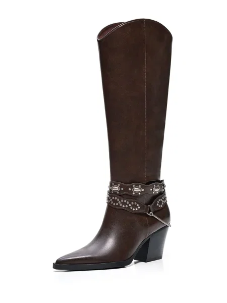 Bershka Kavbojski škornji temno / srebrna rjava