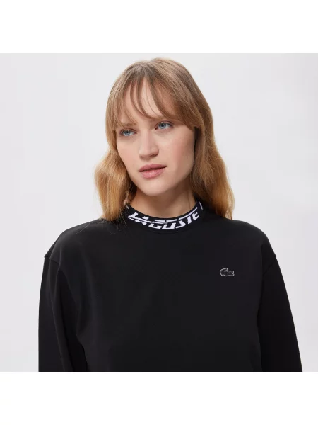 Lacoste T-Shirt Z Okrągłym Dekoltem Z Długim Rękawem Z Nadrukiem Oversize czarny