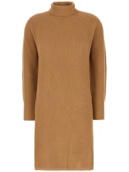 Dzianinowa sukienka midi Max Mara do kolan garniturowa brązowa