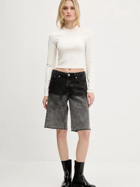 Джинсові шорти Karl Lagerfeld Jeans візерунок висока посадка сірий