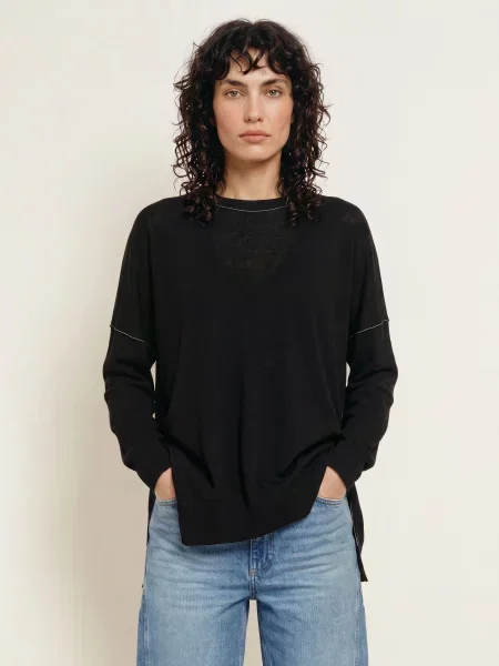 Allsaints Oversized Svetry Martel Z Merino Vlny černá bílá