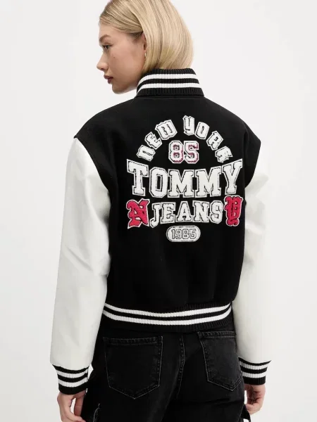 Tommy Jeans jachetă bomber din lână de tranziție negru