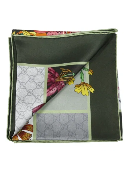 Fular Gucci cu model floral cu imagine verde