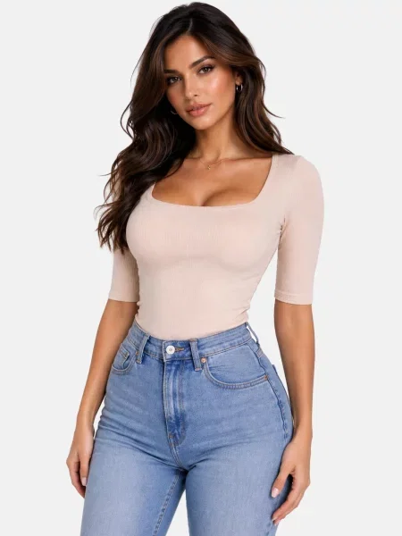 PANTHEROAR Tričko Caro Neck Short Sleeve Top' béžová