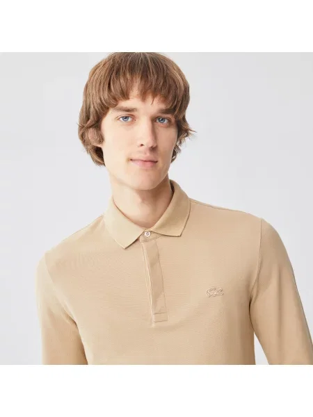 Lacoste Koszulka Polo Z Długim Rękawem Paris Classic Fit Stretch beżowa