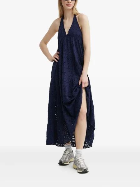 Rochie maxi Desigual cu crăpătură cu gât halter de costum albastru