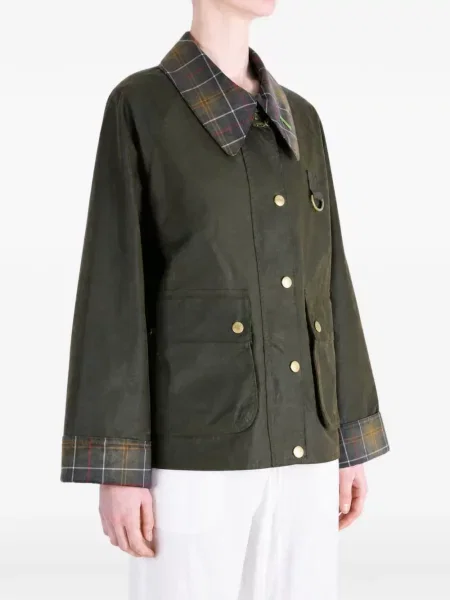 Карирано с яка восъчен яке Barbour зелено