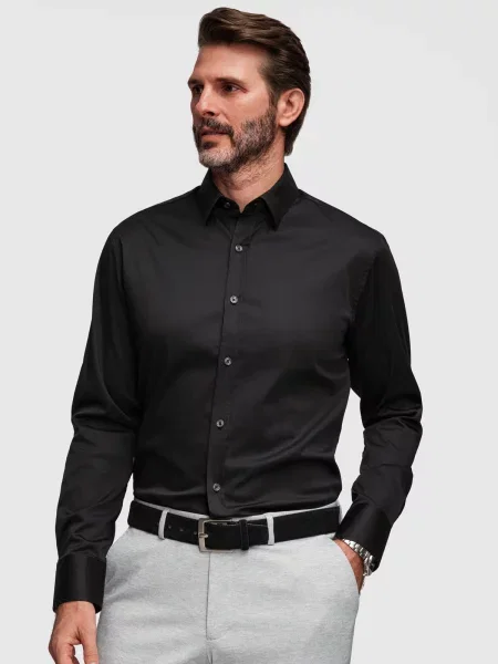 Cămașă Ombre din satin clasică negru