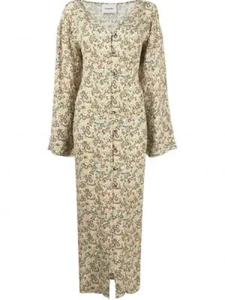 Sukienka maxi Nanushka w kwiatki z nadrukiem garniturowa żółta