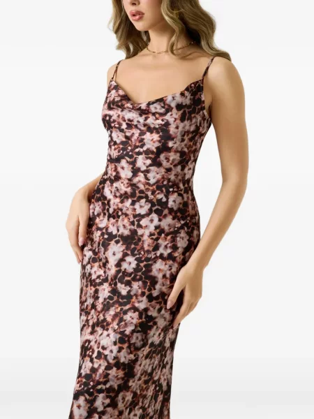 Rochie midi Guess din satin maro
