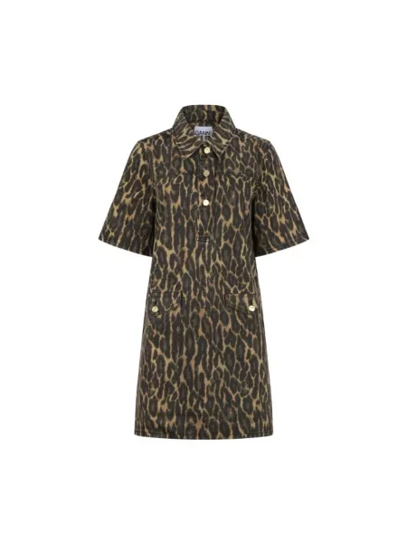 Sukienka jeansowa Ganni z nadrukiem zwierzęcym