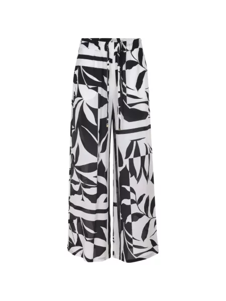 Pantaloni palazzo Max Mara cu model floral cu imagine alb