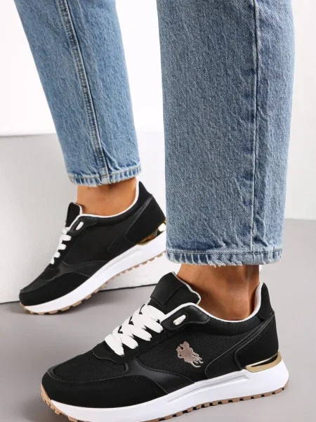 Sneakers cu Talpă Ornamentală și Cusături Novajean negri