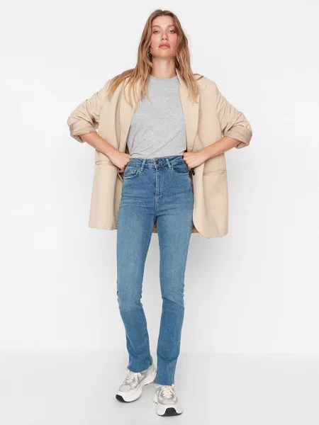 Trendyol Прямі джинси без підкладки блакитний