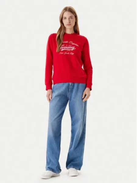Tommy Jeans Mikina Essential Červená bílá