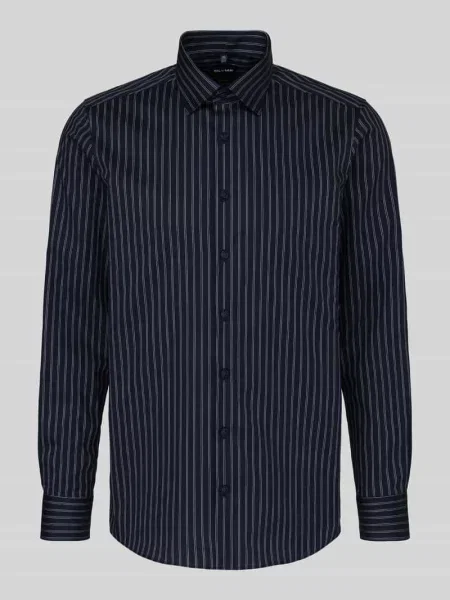 Koszula biznesowa o kroju slim fit z mieszanki bawełny Olymp Level 5 granatowa