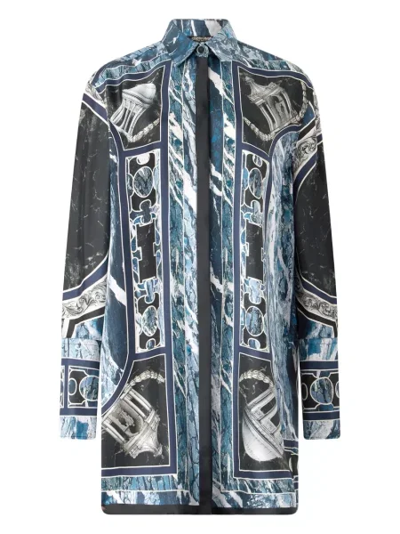 Cămașă Roberto Cavalli de mătase albastru