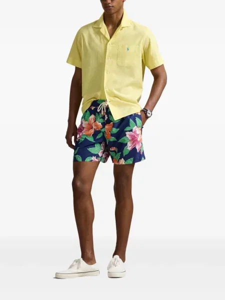Tricou Polo Ralph Lauren din piele cu broderie în carouri maro