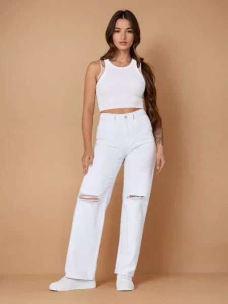 Джинси широкого крою з високою талією білий