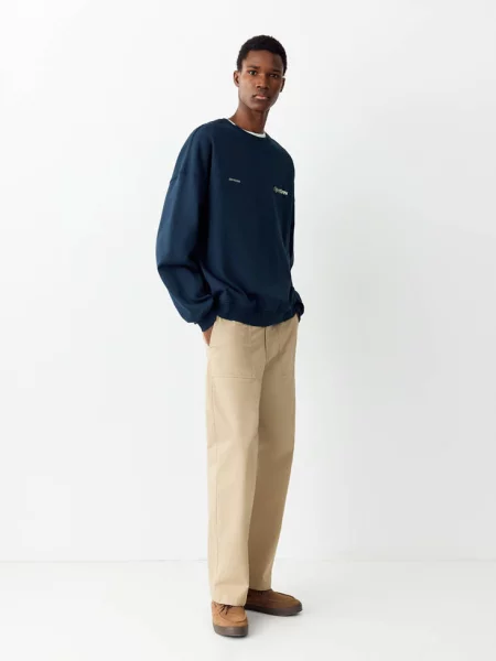 Bluza z bawełny z napisem Teen XS MANGO TEEN ciemnoniebieski