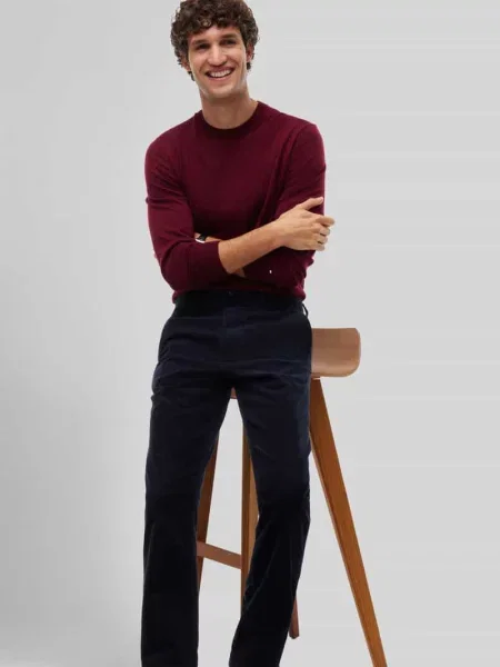 Spodnie sztruksowe o kroju slim fit z mieszanki bawełny Tommy Hilfiger granatowe