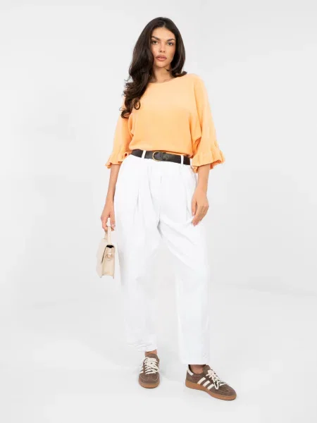 Pantaloni Italy Moda de catifea alb