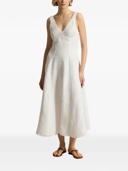 Haftowana koszulka polo Polo Ralph Lauren z dekoltem w serek w kształcie litery A biała