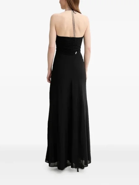 Rochie maxi The Kooples cu decolteu în V cu volane de costum negru