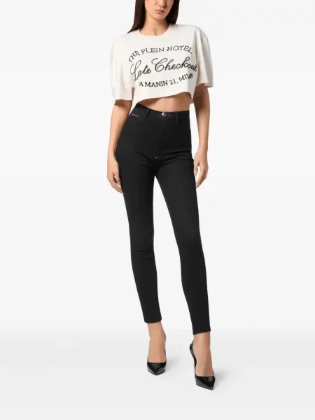 Top Philipp Plein de cristal scurt alb