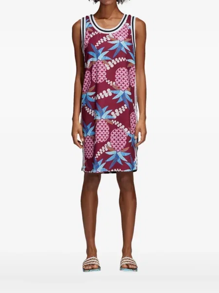 Legginsy Adidas do biegania z nadrukiem z dekoltem w serek czerwone